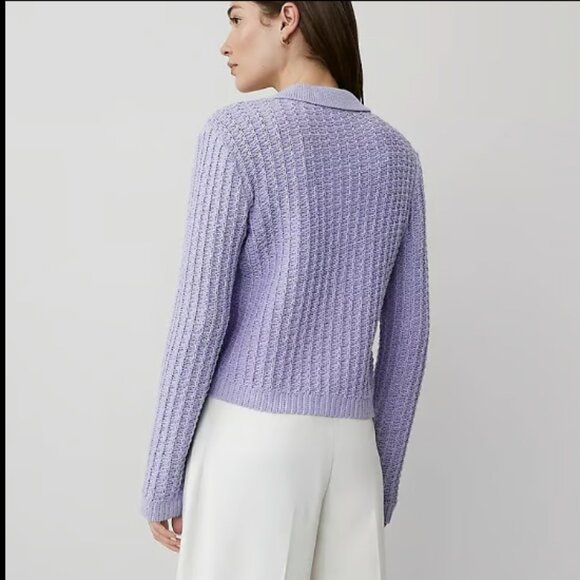 ANN TAYLOR LILAC BUD STITCHED COLLARED BUTTON SWEATER JACKET GOLD BUTTON $149 L - Picture 3 of 8